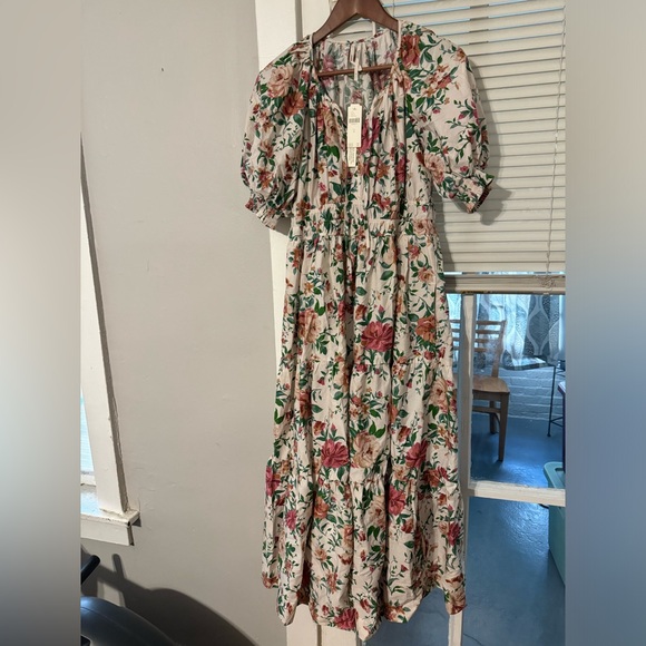 β¨ Anthropologie Somerset Maxi Dress Puff-Sleeve Edition Sz MP - Picture 5 of 5